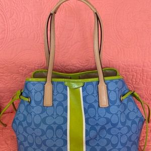 Coach Coated Canvas Blue and Lime green Should Bag